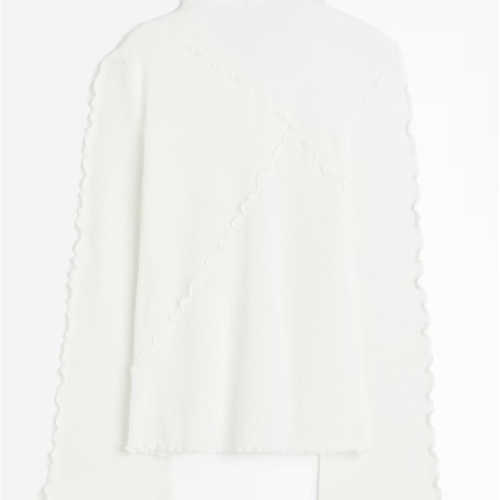 NWT: White Overlock-detail Rib-knit Top, H&M, size M